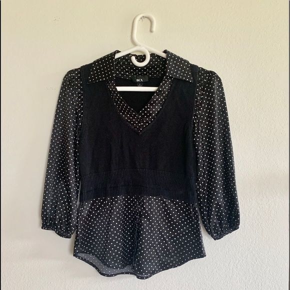 BCX WHITE POLKA DOTS BLOUSE - Picture 1 of 6